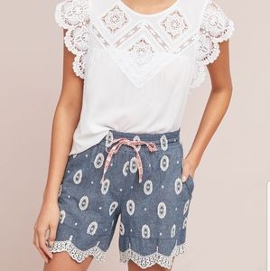 Anthropologie Eyelet Chambray Shorts NWT